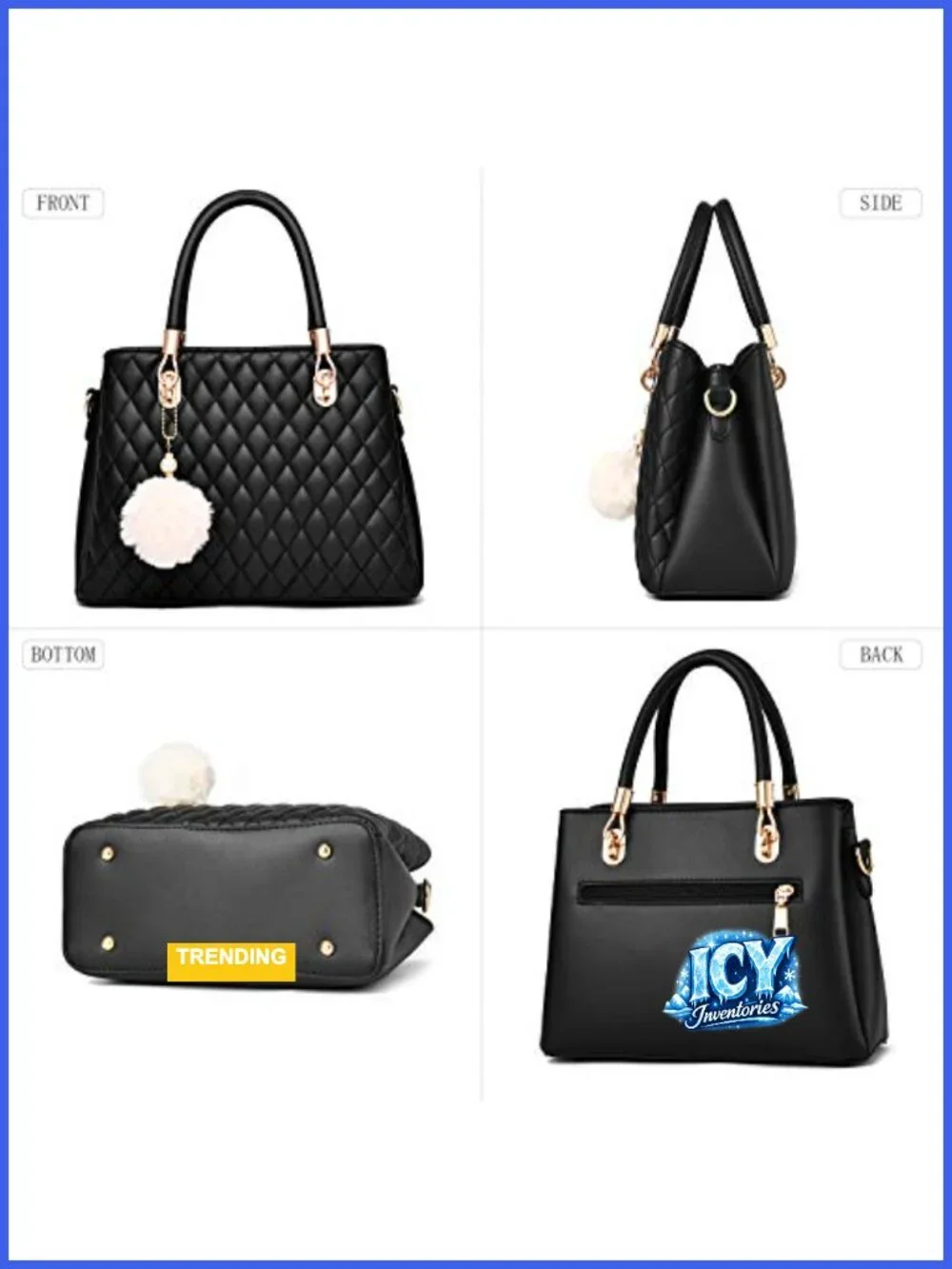 Womens PU Leather Satchel Handbag Top-Handle Tote with Pompon Adjustable Strap